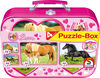 SCHMIDT SPIELE 55588 Kinderpuzzle-Box im Metallkoffer, 2 x 26, 2 x 48 Teile - Pferde