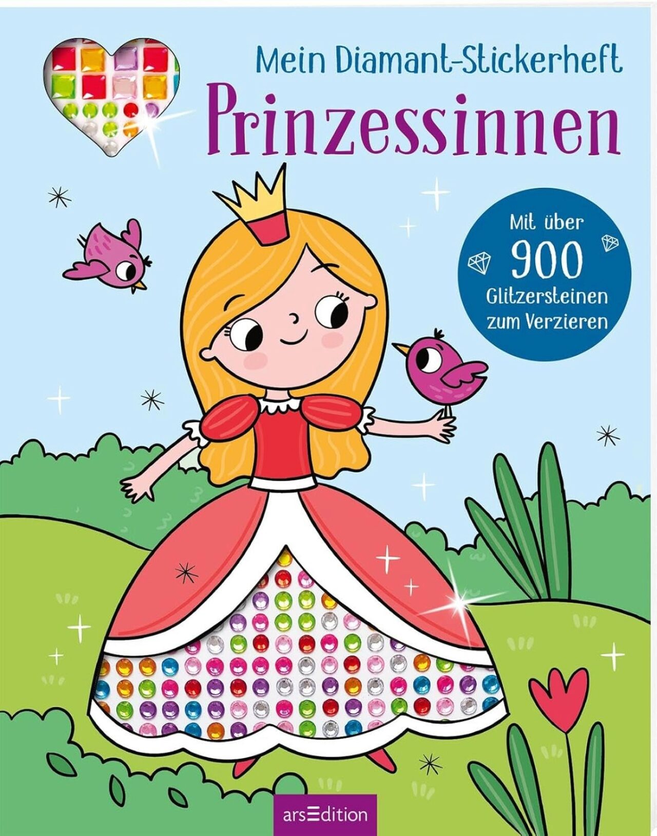 Ars Edition Arsedition 135878 Mein Diamant-Stickerheft – Prinzessinnen