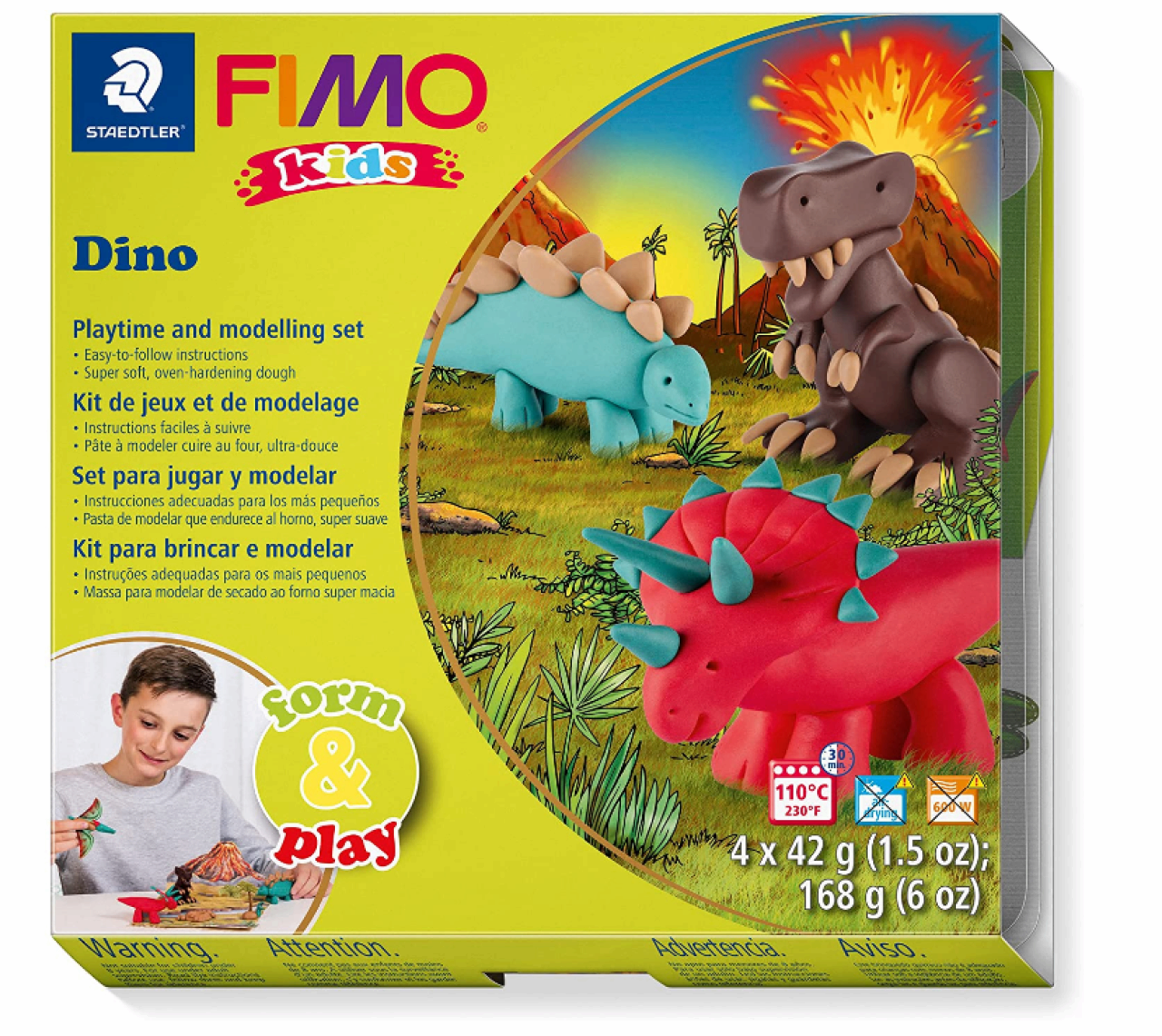 Staedtler® Rot/Braun/Grün Fimo® Kids 8034 Ofenhärtende Modelliermasse, Set "Dino" Mit 4 Blöcken Je 42 G - Image 7