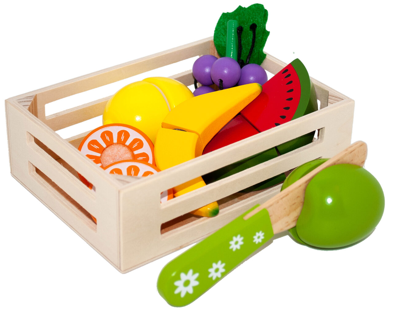 Obst Früchte aus Holz schneidbar mit Messer und Tablett für Spielküche 229086 