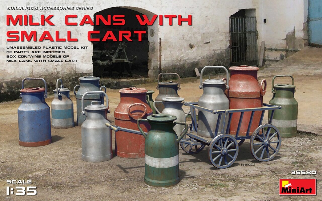Miniart 35580 1:35 Milk Cans With Small Cart