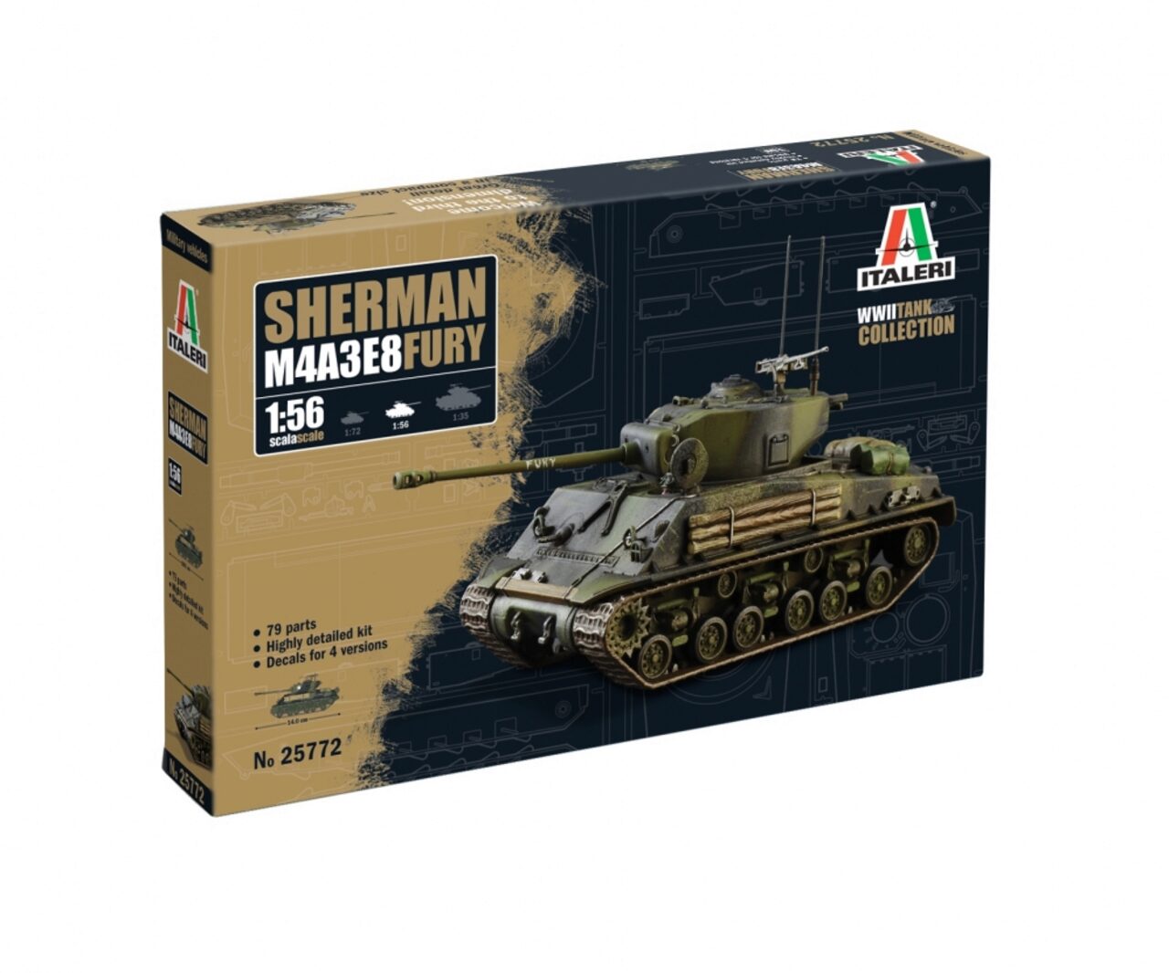 Italeri 510025772 1:56 Sherman M4a3e8 Fury