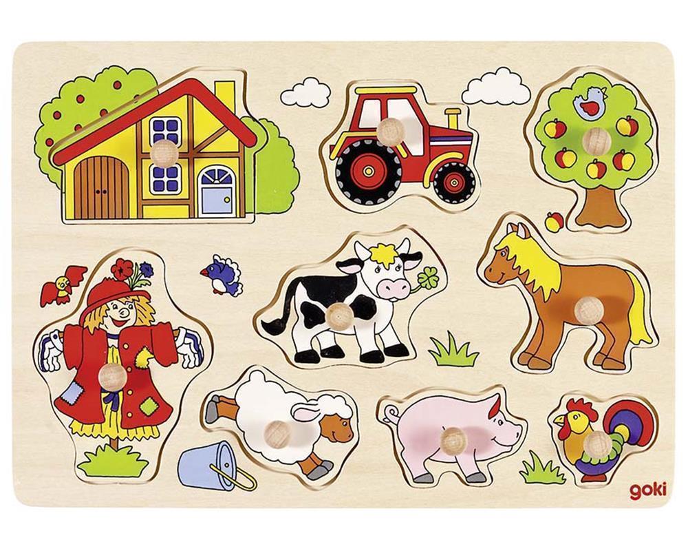 Goki Wooden Stud Puzzle Farm Retro 9pcs Holz - Image 7