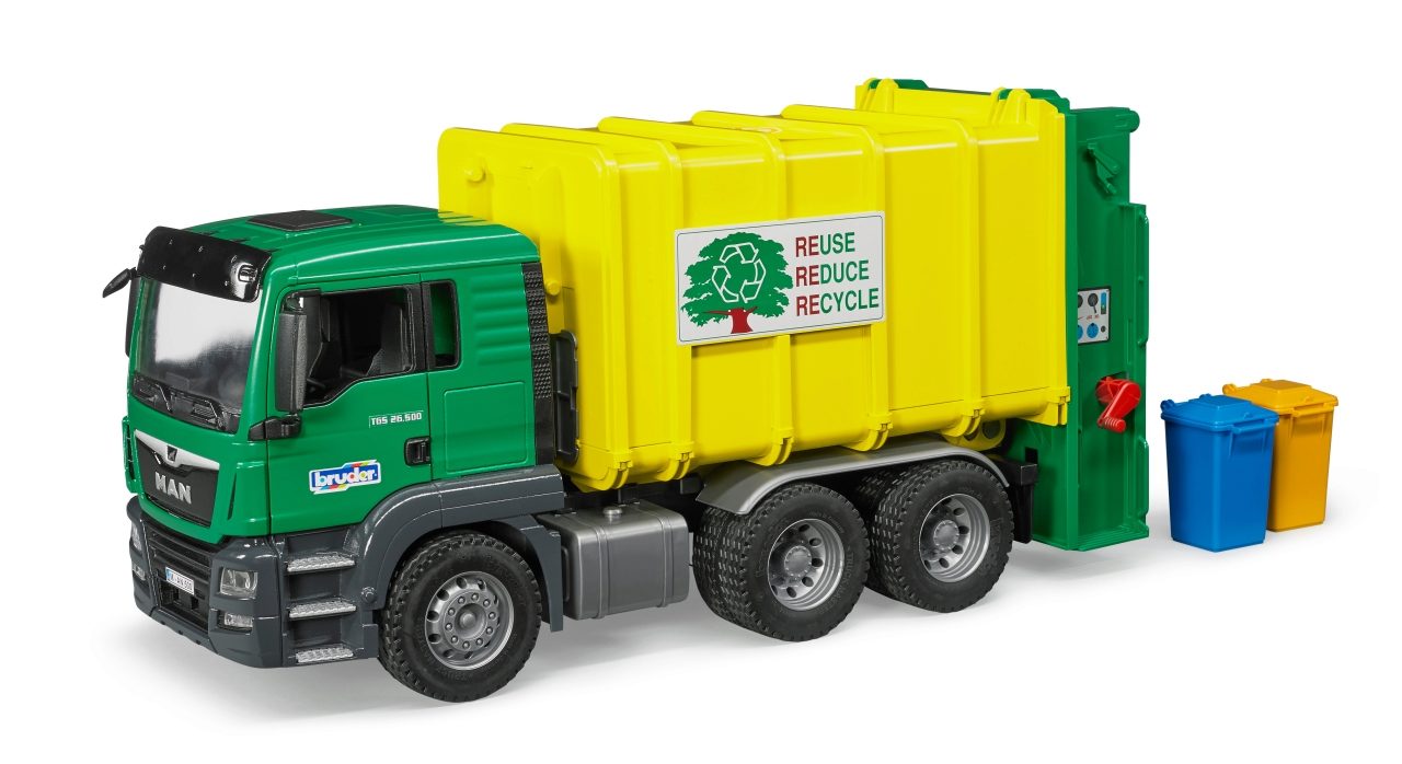 Bruder 03764 MAN TGS Müll-LKW Hecklader grün/gelb Blitzversand per DHL-Paket 
