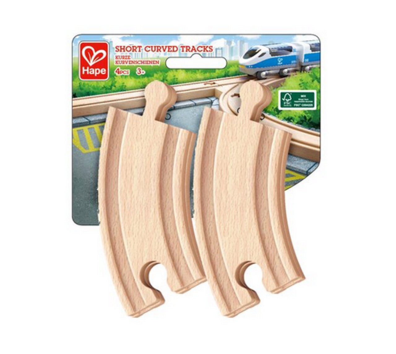 Hape E3776 Kurze Eisenbahnkurvenschienen, 4 Stück