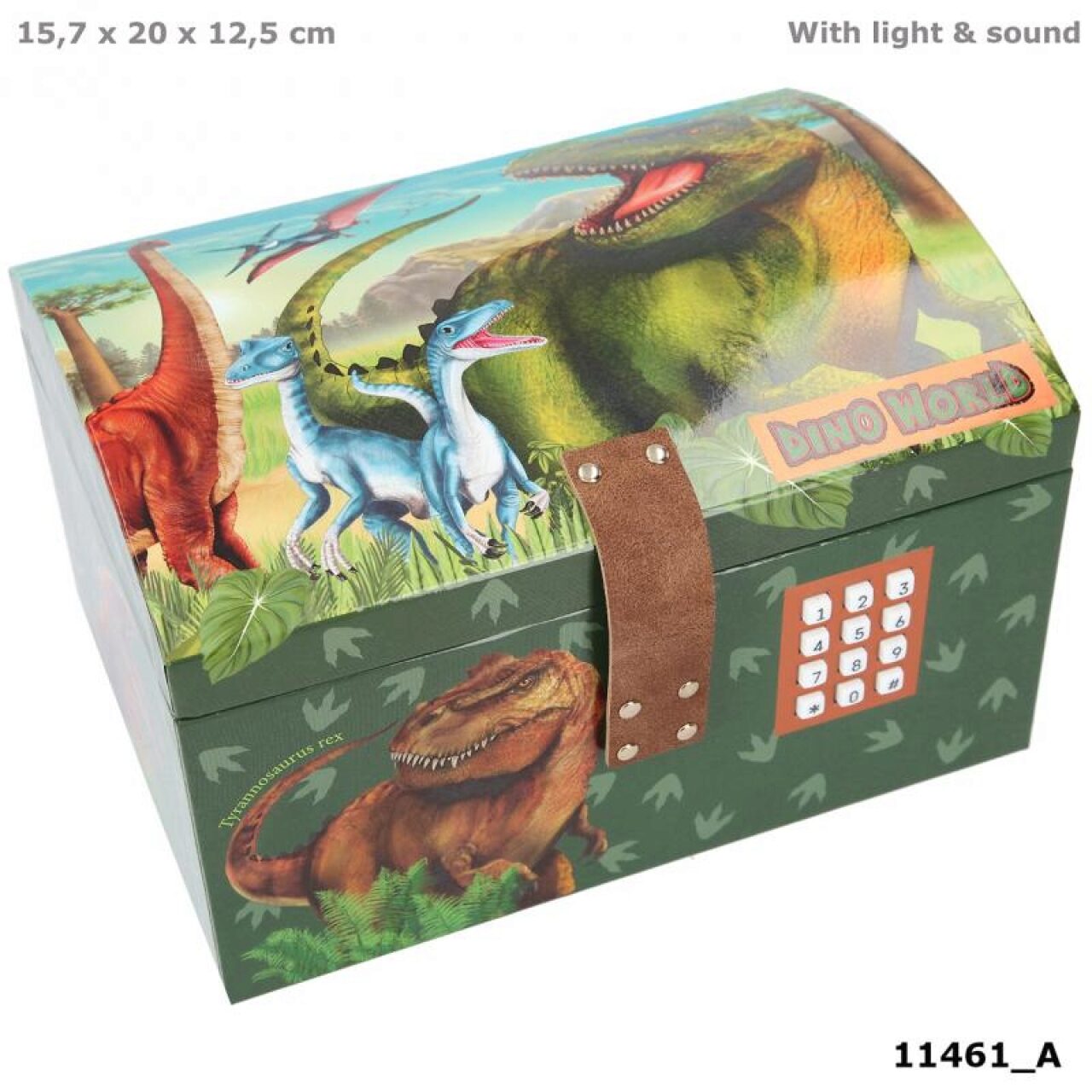 Depesche 11461 Dino World Schatztruhe Dinosaurier mit Code Sound & Licht 