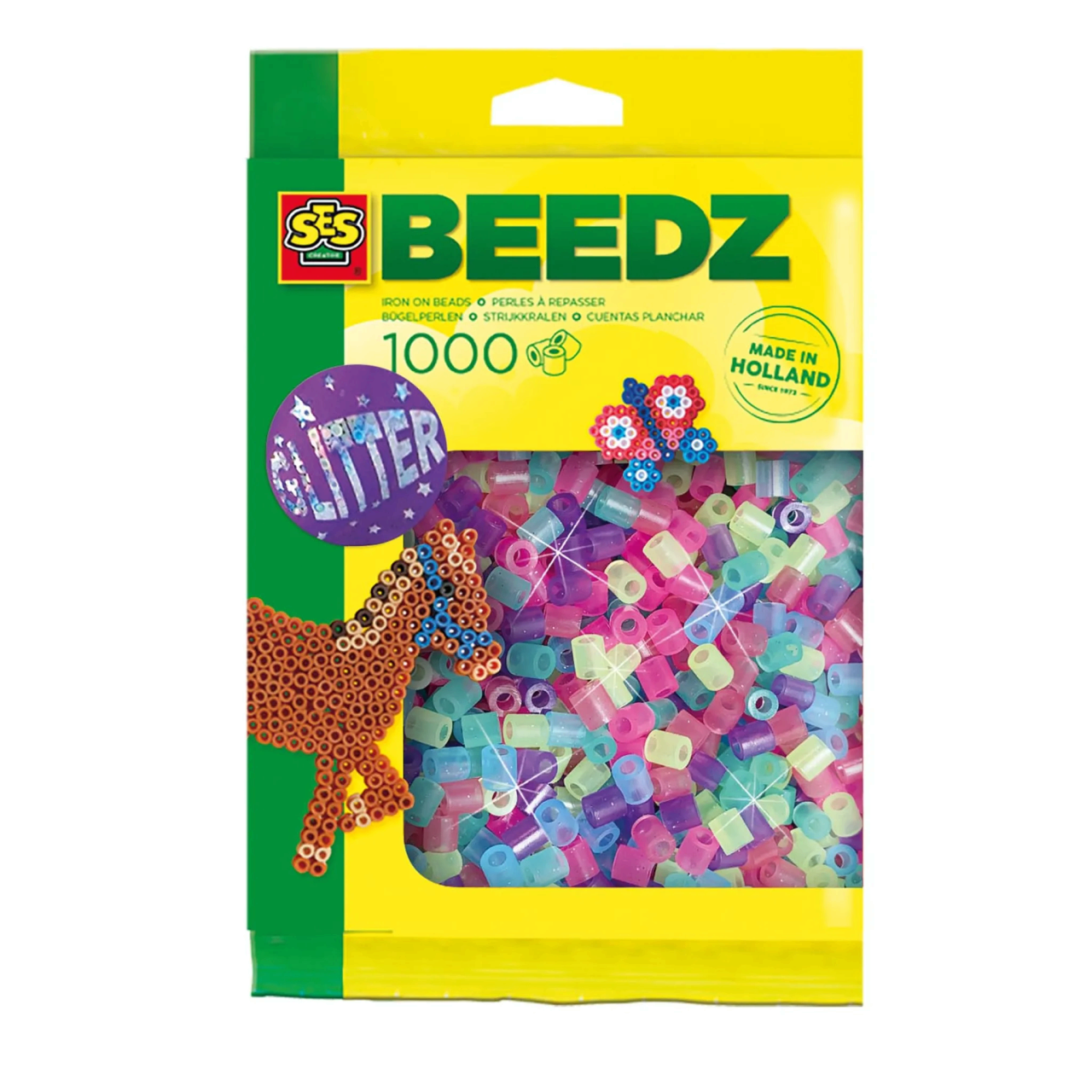 Ses 00746 Bügelperlen 1000 Stück Glitzer Mix