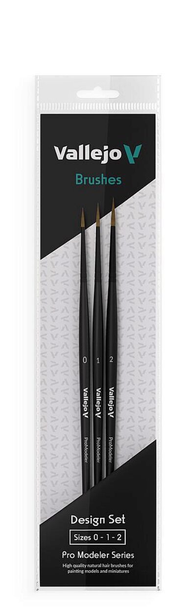 Vallejo Schwarz Pinsel, Brush Set / Pro Modeler - Design Set - Natural Hair (Sizes 0, 1 & 2) - Bild 6