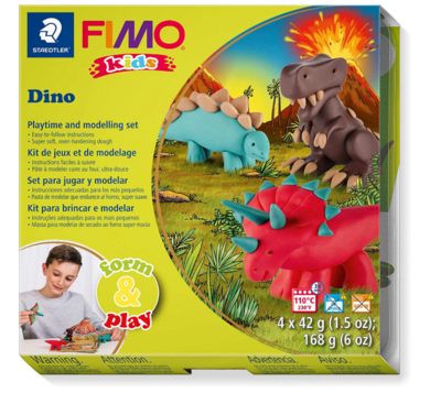 Staedtler® Rot/Braun/Grün Fimo® Kids 8034 Ofenhärtende Modelliermasse, Set "Dino" Mit 4 Blöcken Je 42 G - Image 10
