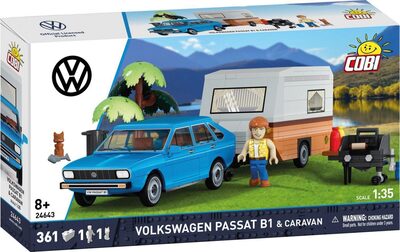 COBI Volkswagen Passat B1 mit Wohnwagen, 1:35, 361 Teile | Passat B1, Wohnwagen, Grill, Figur, Katze, Diorama, VW-Lizenz, EU, ab 8 Jahren - Bild 6
